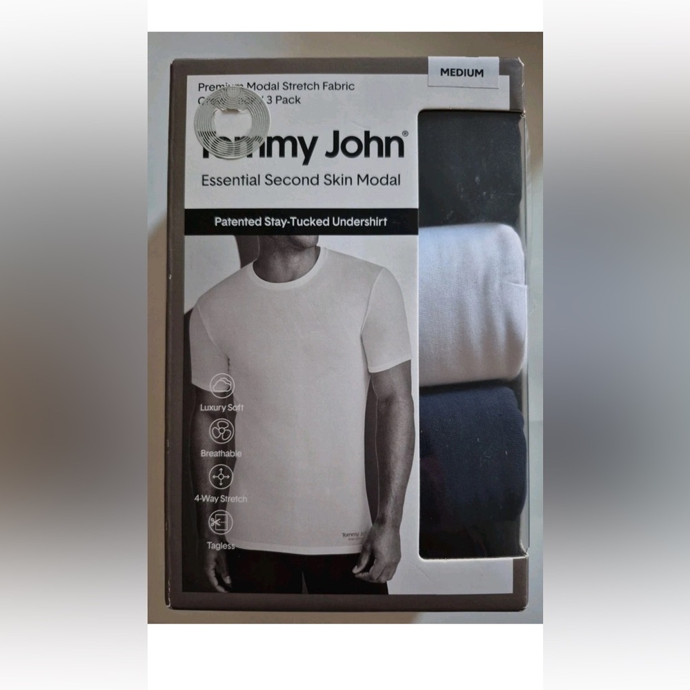 Tommy John Men's Essential Second Skin Modal Undershirt - Black and White  $60